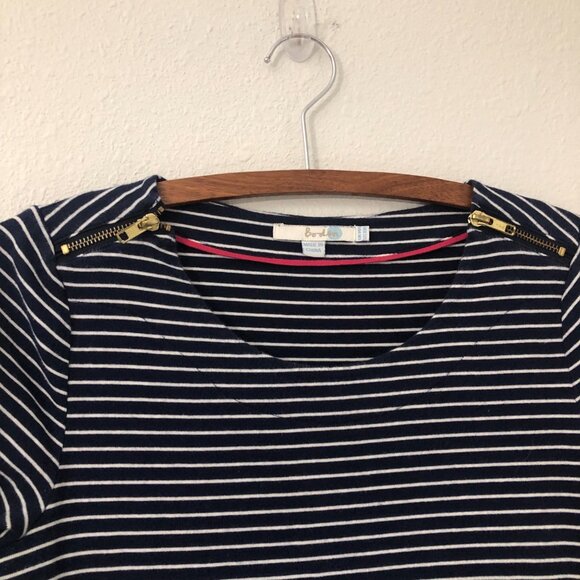 Boden Janie Day Navy White Striped Zip Shoulder Long Sleeve Pocket Dress 10R - Picture 3 of 8